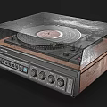 Vintage Vinyl Turntable with Wooden Base Open Lid Vinyl Record Control Buttons and Knobs 3d model