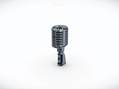 Vintage Retro Microphone With Classic Metal Body And Studio Recording Stand 3d model