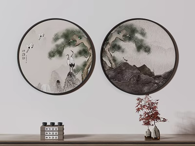New Chinese Round Frame Painting Decorative Painting 3d model