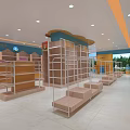 Modern Retail Store Interior With Spacious Layout Display Shelves Ceiling Lights And Tile Flooring 3d model