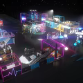 Modern Exhibition Booths With Colorful Lighting And Various Display Structures 3d model