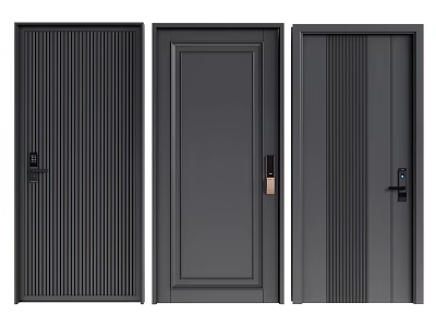 Black Modern Security Doors With Vertical Stripes Smooth Panel And Secure Locks 3d model