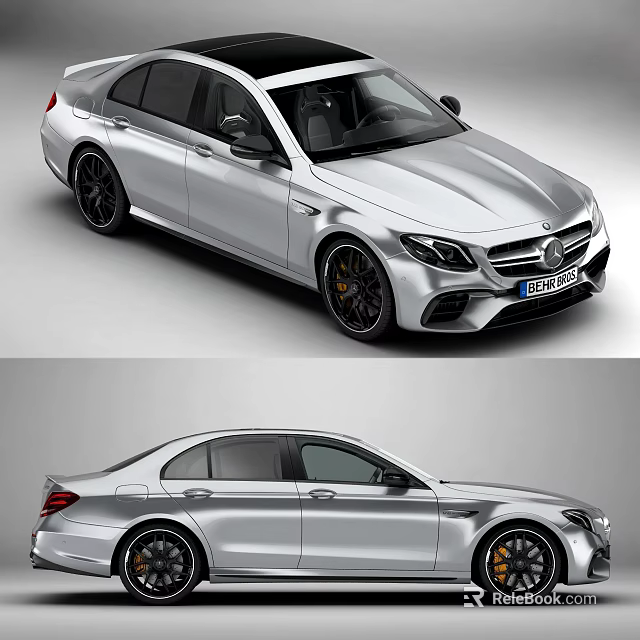 Silver Mercedes AMG Sedan With Sporty Exterior And Black Alloy Wheels 3d model 