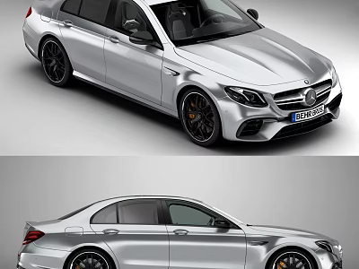 Silver Mercedes AMG Sedan With Sporty Exterior And Black Alloy Wheels 3d model