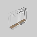 Modern Clothes Rack With Metal Frame Wooden Shelf And Top Hooks