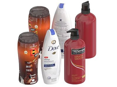 Essential Daily Laundry And Personal Care Products Including Shampoo Body Wash And Hair Care Items 3d model