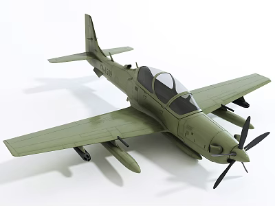 Green Fighter Jet Model With Propeller Two Seat Cockpit And Wing Details 3d model