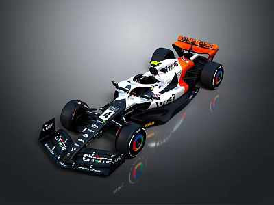 Black White Orange Formula 1 Car With Dragon Logo Number 9 And Colorful Wheels 3d model