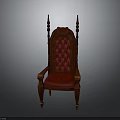 Elegant Red Upholstered Chair With Wooden Frame Ornate Spires And Diamond Tufted Design