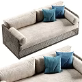 Modern Woven Frame Beige Sectional Sofa With Blue Decorative Pillows 3d model