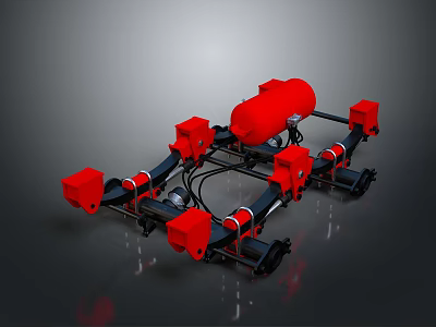 Industrial Mechanical Structure With Red Components And Black Frame Design 3d model