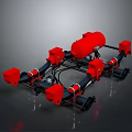 Industrial Mechanical Structure With Red Components And Black Frame Design