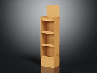 Light Brown Vertical Display Shelf with Multiple Shelves and Bottom Drawer for Storage 3d model