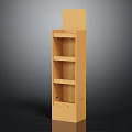 Light Brown Vertical Display Shelf with Multiple Shelves and Bottom Drawer for Storage 3d model