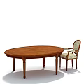 Classic Wooden Oval Dining Table and Armchair with Patterned Fabric Upholstery