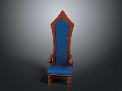 Luxurious High Back Armchair With Wooden Frame And Blue Tufted Upholstery 3d model