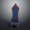 Luxurious High Back Armchair With Wooden Frame And Blue Tufted Upholstery