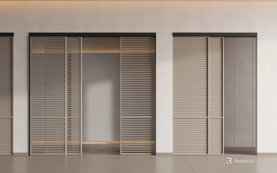 Modern Minimalist Interior With Stylish Louvered Sliding Doors For Room Entrance 3d model 