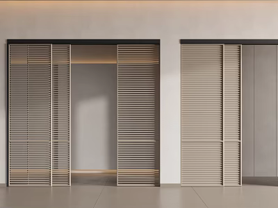 Modern Minimalist Interior With Stylish Louvered Sliding Doors For Room Entrance 3d model