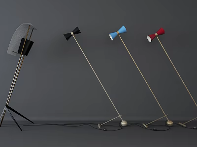 Stylish Modern Floor Lamps With Colorful Shades Slim Metal Poles And Stable Bases 3d model