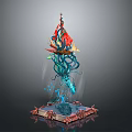 Ornate Sculpture With Square Base Blue Water Green Vines And Colorful Top Decor