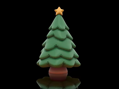 Inflatable Christmas Tree with Yellow Star Top Green Body and Brown Base for Holiday Decor 3d model