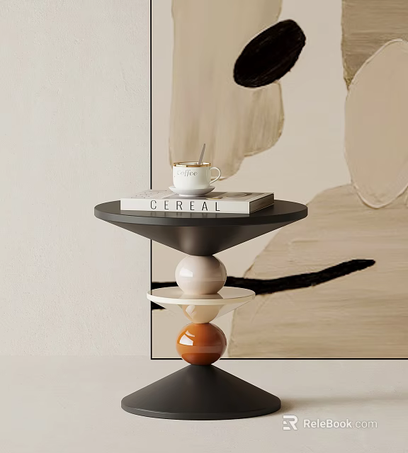 Modern Layered Side Table With Spherical Base Cereal Book And White Cup 3d model