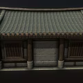 Traditional Asian Architecture With Gray Tile Roof Wooden Doors And Lattice Windows