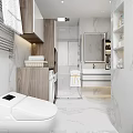 Modern Bathroom Interior With Marble Walls Bathtub Toilet Washing Machine And Cabinets