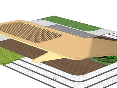 Wooden Pergola Structure With Green Lawn And Paved Pathway Design 3d model