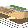 Wooden Pergola Structure With Green Lawn And Paved Pathway Design