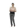 Woman Wearing Pink Top Gray Pants Black Corset Red Heels Holding Glass in Three Views
