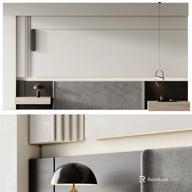 Modern Bed Accent Wall Design With Sleek Details And Lighting 3d model