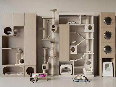 Indoor Cat Furniture Setup With Tree House Scratching Posts Platforms And Holes 3d model