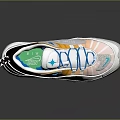 Stylish Sports Sneakers With White Blue Orange Gradient Design Air Cushion And Blue Laces