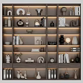 Modern Wooden Bookshelf with Layered Shelves Decorative Items Books Vases And Sculptures and LED Lighting