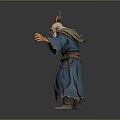 Old Wizard With Glowing Staff And Long Beard In Blue Robe Standing Pose