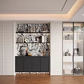 Modern Decorative Cabinet With Zebra Pattern Background White Louver Doors And Open Shelves