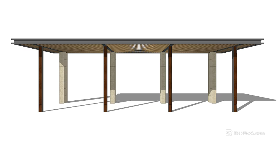 Modern Pergola Design With Stone Columns And Roof Structure For Outdoor Spaces 3d model 