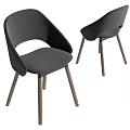 Stylish Modern Black Single Chair With Curved Backrest And Wooden Legs Design
