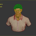 Elderly Man Bust Wearing Gray Cap And Light Colored Polo Shirt On Gray Background