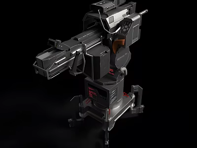 Futuristic Mechanical Weapon with Black Design Red Details and Mounted Base Structure 3d model