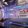 Modern Tokyo KTV Interior Design With Blue Lighting Bar Counter Wine Bottles And Sofa