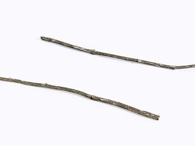 Two Natural Wooden Sticks With Rustic Texture On White Background 3d model