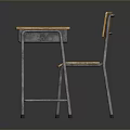 Retro Classroom Furniture Set With Wooden Tabletop And Metal Frame Chair