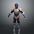 Game Movie Character Wearing Blue And Gold Armor With Glowing Chest Design