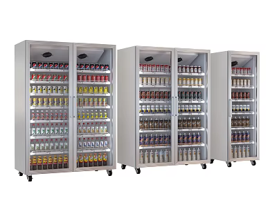 Multiple Commercial Glass Door Refrigerators Stocked With Beverages For Retail 3d model