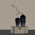 Elegant Dark Vases With White Flower Branches On Light Colored Stand 3d model