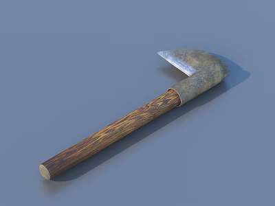 Durable Household Hand Tool Featuring Wooden Handle And Sharp Metal Blade 3d model