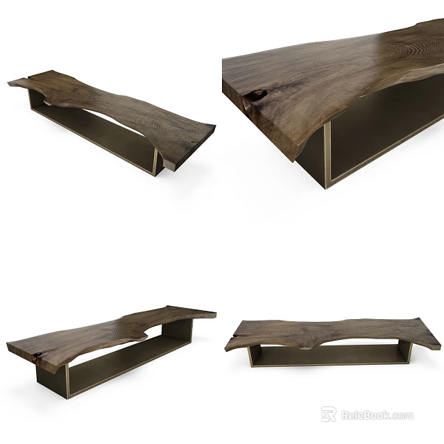 Modern Wooden Coffee Table With Natural Wood Grain And Sleek Metal Frame Design Details 3d model 